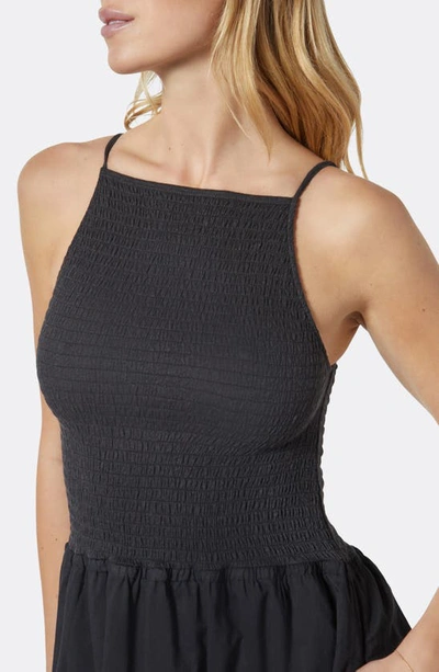 Joie Lory Smocked Linen Blend Maxi Dress In Caviar