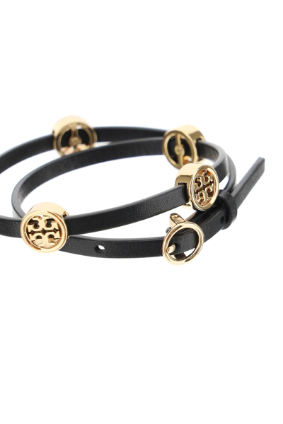 Shop Tory Burch Miller Double Wrap Bracelet In Tory Gold Black (black)