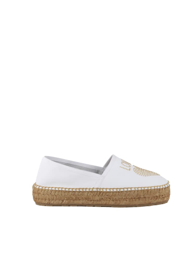 Shop Love Moschino White Fabric Espadrilles Without Laces In Bianco