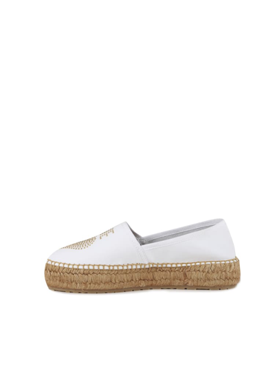 Shop Love Moschino White Fabric Espadrilles Without Laces In Bianco