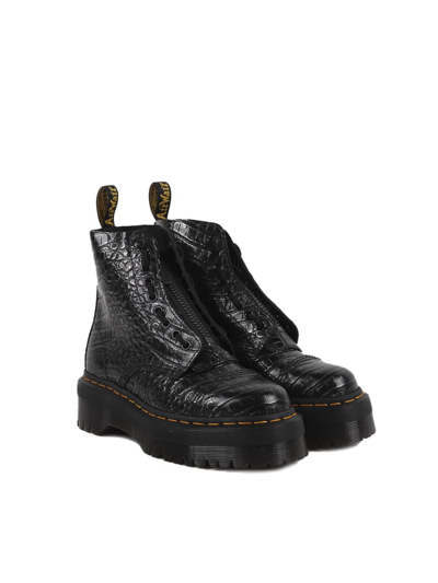 Dr. Martens Sinclair Wild Croc Leather Boots In Gunmetal Wild