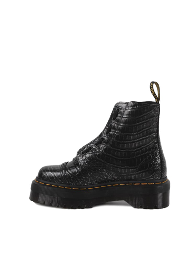 Dr. Martens Sinclair Wild Croc Leather Boots In Gunmetal Wild