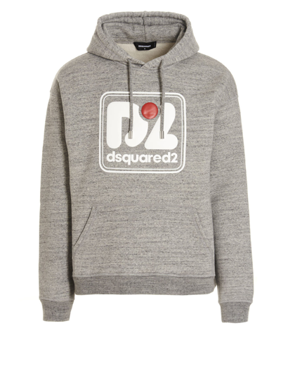 Dsquared2 Camo Patch Anorak Sweatshirt With Drawstring Hood In Gray