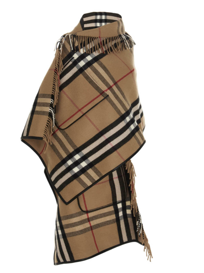 Shop Burberry Tartan Cape In Beige