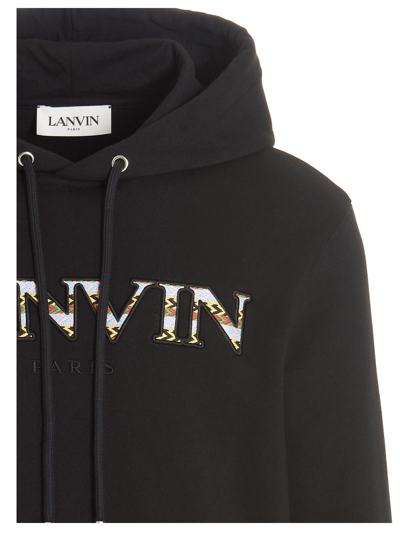 Shop Lanvin Logo Embroidery Hoodie In Black