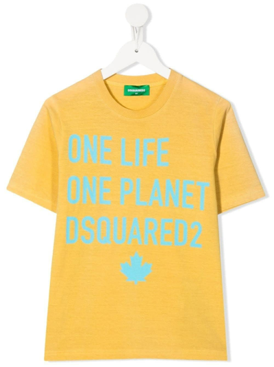 Shop Dsquared2 Kids Yellow One Life One Planet  T-shirt In Giallo