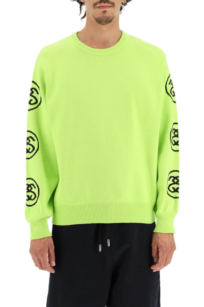 Shop Stussy Ss-link Logo Cotton Sweater In Lime (green)