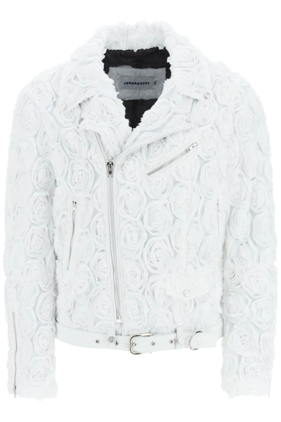 Shop Jordanluca Biker Jacket With Roses In White (white)