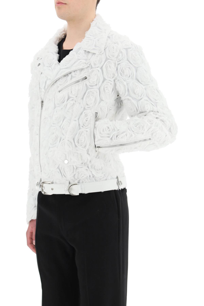 Shop Jordanluca Biker Jacket With Roses In White (white)