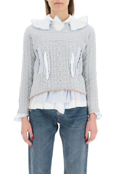 Shop Maison Margiela Hybrid Sweater With Shirt In Light Grey (grey)