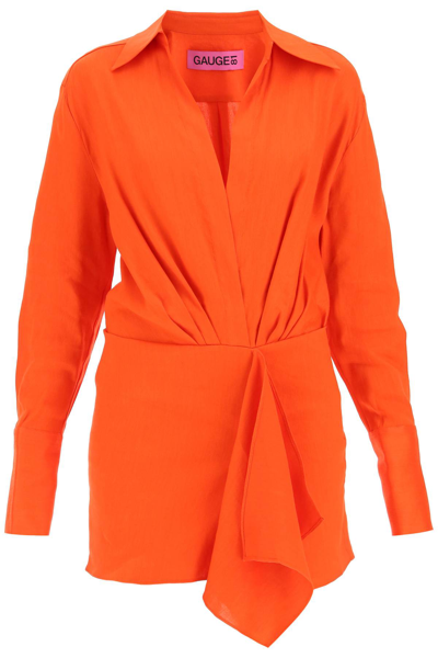 Shop Gauge81 Cusco Linen Canvas Mini Dress In Blood Orange (red)