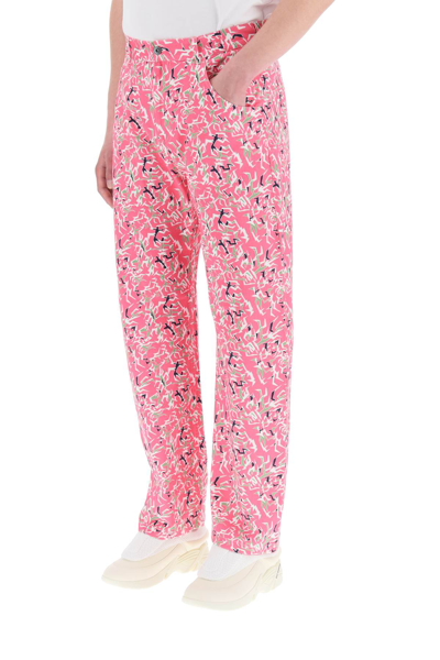 Shop Paccbet Cotton Twill Trousers With Print In Pink 1 (fuchsia)