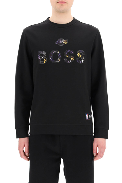 Shop Hugo Boss Boss X Nba Double Logo Sweatshirt In Black 2 (black)