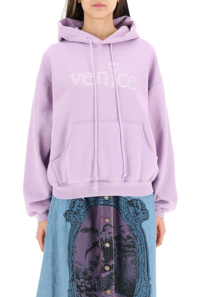 Shop Erl Venice Print Hoodie In Pink 2 (purple)