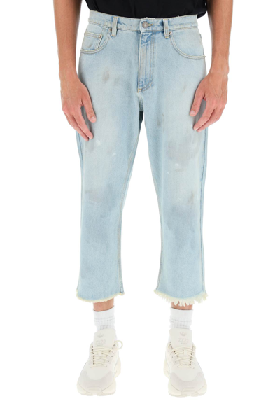 Erl Distressed Cropped Straight-leg Jeans In Light Blue 1 (blue)