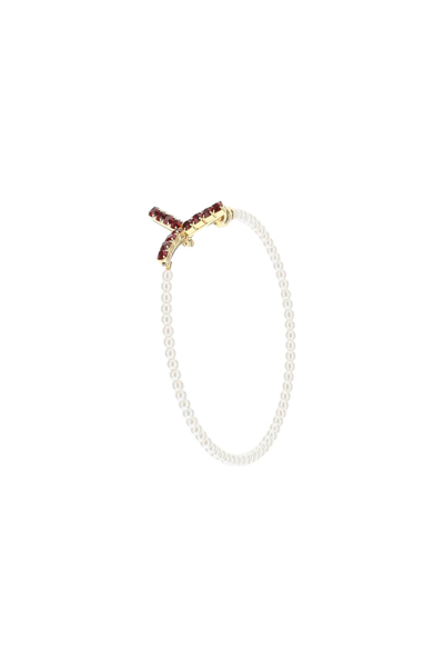 Shop Y/project Maxi Y Pearl Hoop Earrings In Gold Pearl Ruby (white)