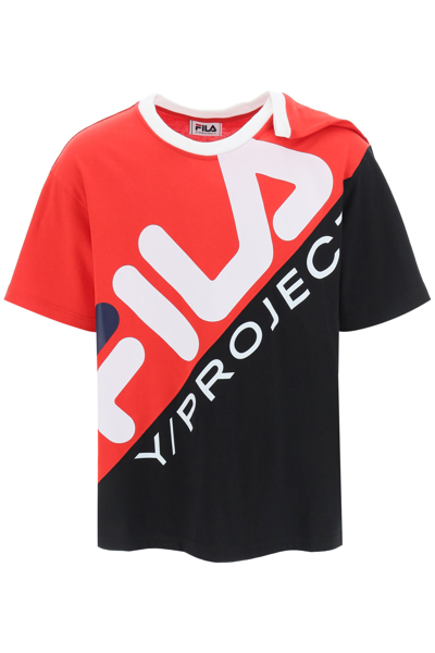Shop Y/project Fila Bicolour T-shirt In Red Black (black)