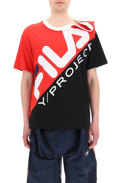 Shop Y/project Fila Bicolour T-shirt In Red Black (black)