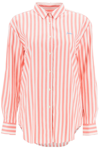 Shop Maison Labiche Saint-ger Shirt With Freedom Embroidery In Coral Off White (red)