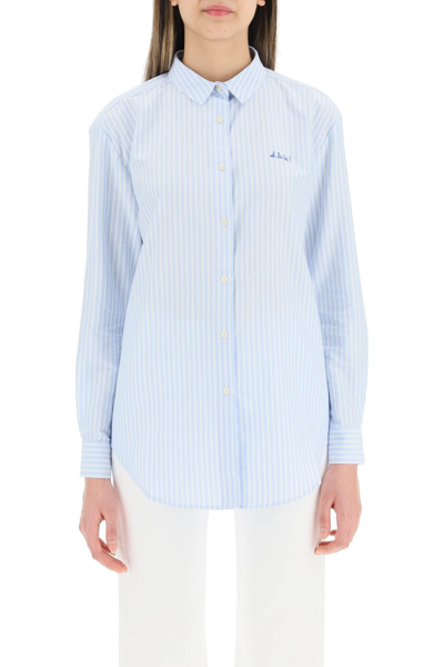 Shop Maison Labiche Embroidered Saint-ger Shirt In Navy White (white)