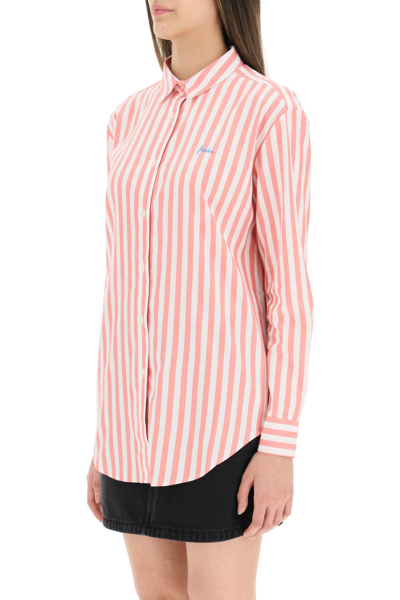 Shop Maison Labiche Saint-ger Shirt With Freedom Embroidery In Coral Off White (red)