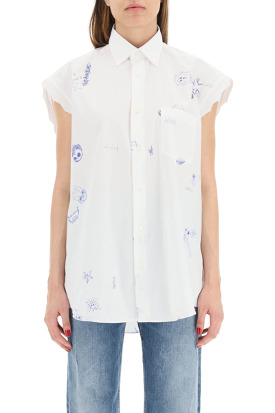 Shop Vetements Scribbled Sleeveless Shirt In White (white)