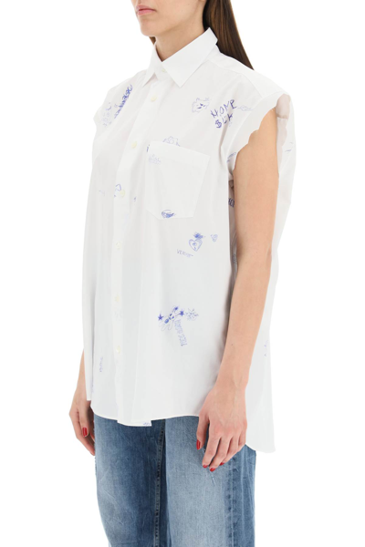 Shop Vetements Scribbled Sleeveless Shirt In White (white)