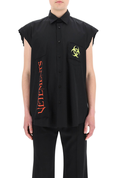 Shop Vetements Patched Oversized Sleeveless Shirt In Black (black)
