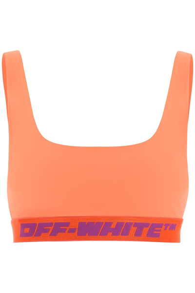 Shop Off-white Athl Logo Band Sports Bra In Coral Red (orange)