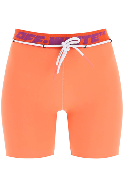 Shop Off-white Athl Logo Band Shorts In Coral Red (orange)