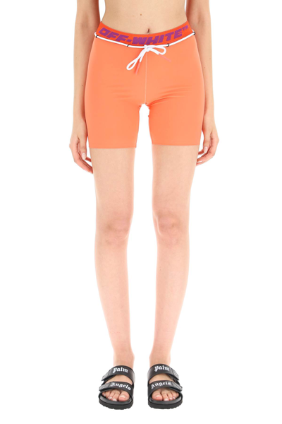 Shop Off-white Athl Logo Band Shorts In Coral Red (orange)