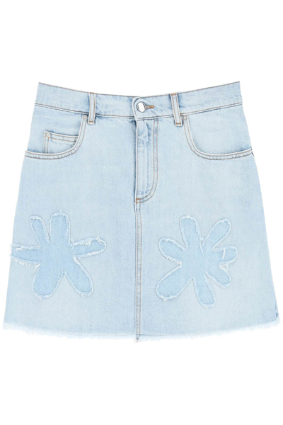 Shop Marni Daisy Patch Denim Mini Skirt In Arctic (blue)