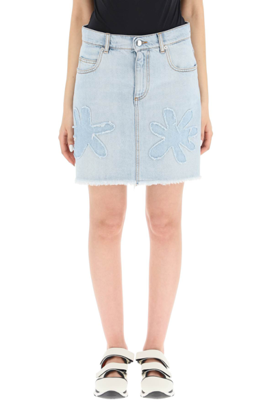 Shop Marni Daisy Patch Denim Mini Skirt In Arctic (blue)