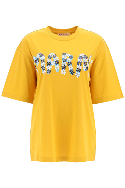 Shop Marni Daisy Logo T-shirt In Gold (yellow)