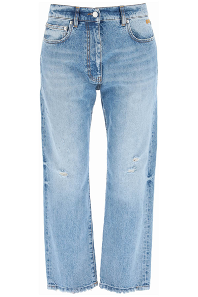 Shop Msgm Jeans With Embroidered Logo In Blue (blue)