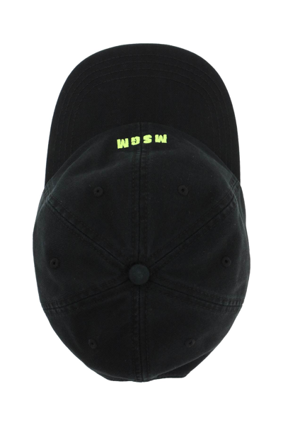 Shop Msgm Fluo Logo Baseball Cap In Black Fluo Yellow (black)