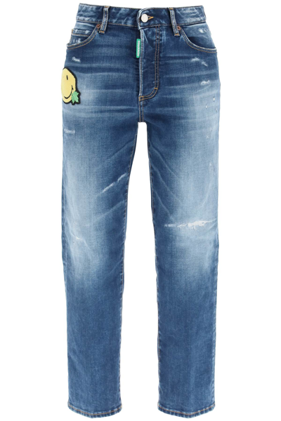Shop Dsquared2 Smiley Boston Jeans In Navy Blue (blue)