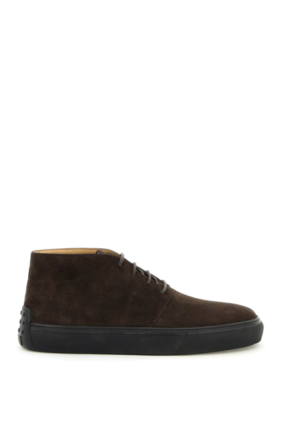 Shop Tod's Suede Lace Up Boots In Brown