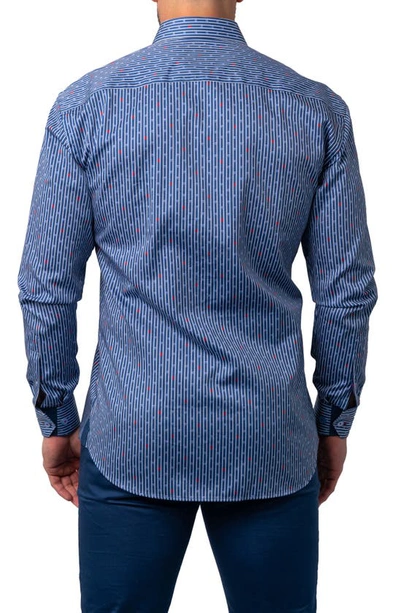 Shop Maceoo Fibonacci Floating Skull Regular Fit Print Button-up Shirt In Blue