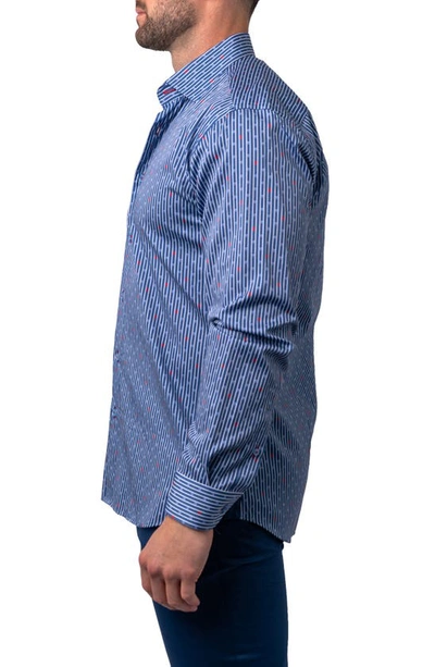 Shop Maceoo Fibonacci Floating Skull Regular Fit Print Button-up Shirt In Blue