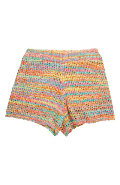 Shop Something Navy Rainbow Knit Cotton Blend Shorts In Rainbow/ Multi