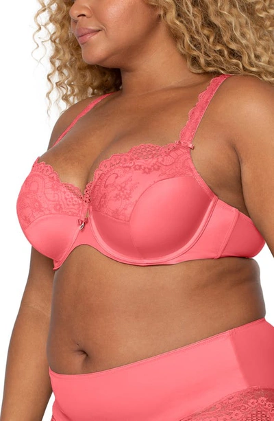 Shop Curvy Couture Tulip Lace Balconette Bra In Sun Kissed Coral