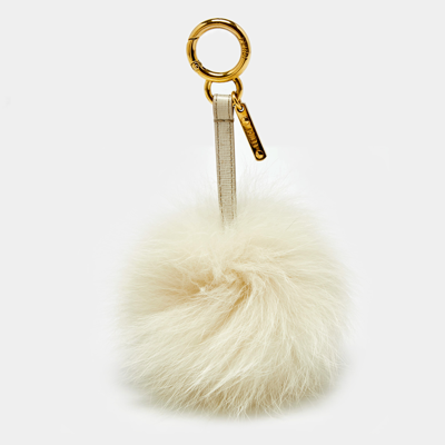 Pre-owned Fendi Off White Fox Fur And Leather Pom Pom Bag Charm