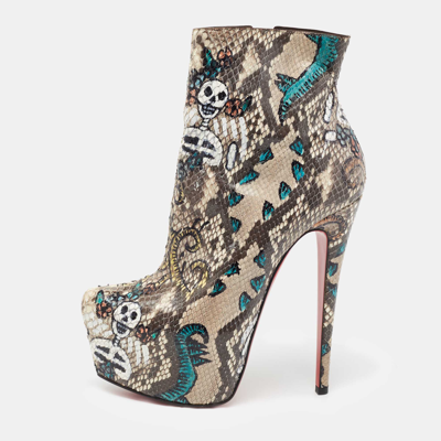Pre-owned Christian Louboutin Multicolor Python Skull Mexico Daf Ankle Boots Size 38