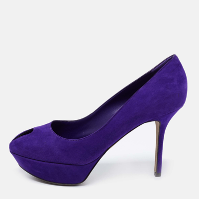 Pre-owned Sergio Rossi Blue Suede Peep Toe Platform Pumps Size 38.5