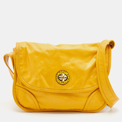 Pre-owned Marc By Marc Jacobs Yellow Patent Leather Flap Messenger Bag
