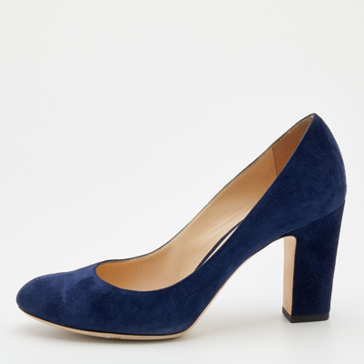 Pre-owned Jimmy Choo Navy Suede Georgia Round Toe Pumps Size 38.5 In Blue