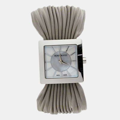 Pre-owned Nina Ricci White Mother Of Pearl Stainless Women's N019.12 Quartz Watch 24 Mm In Silver