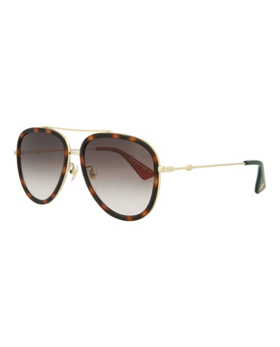 Shop Gucci Aviator-style Metal Sunglasses In Brown