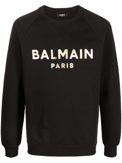 Shop Balmain Felpa Con Logo  Paris Dorato In Black
